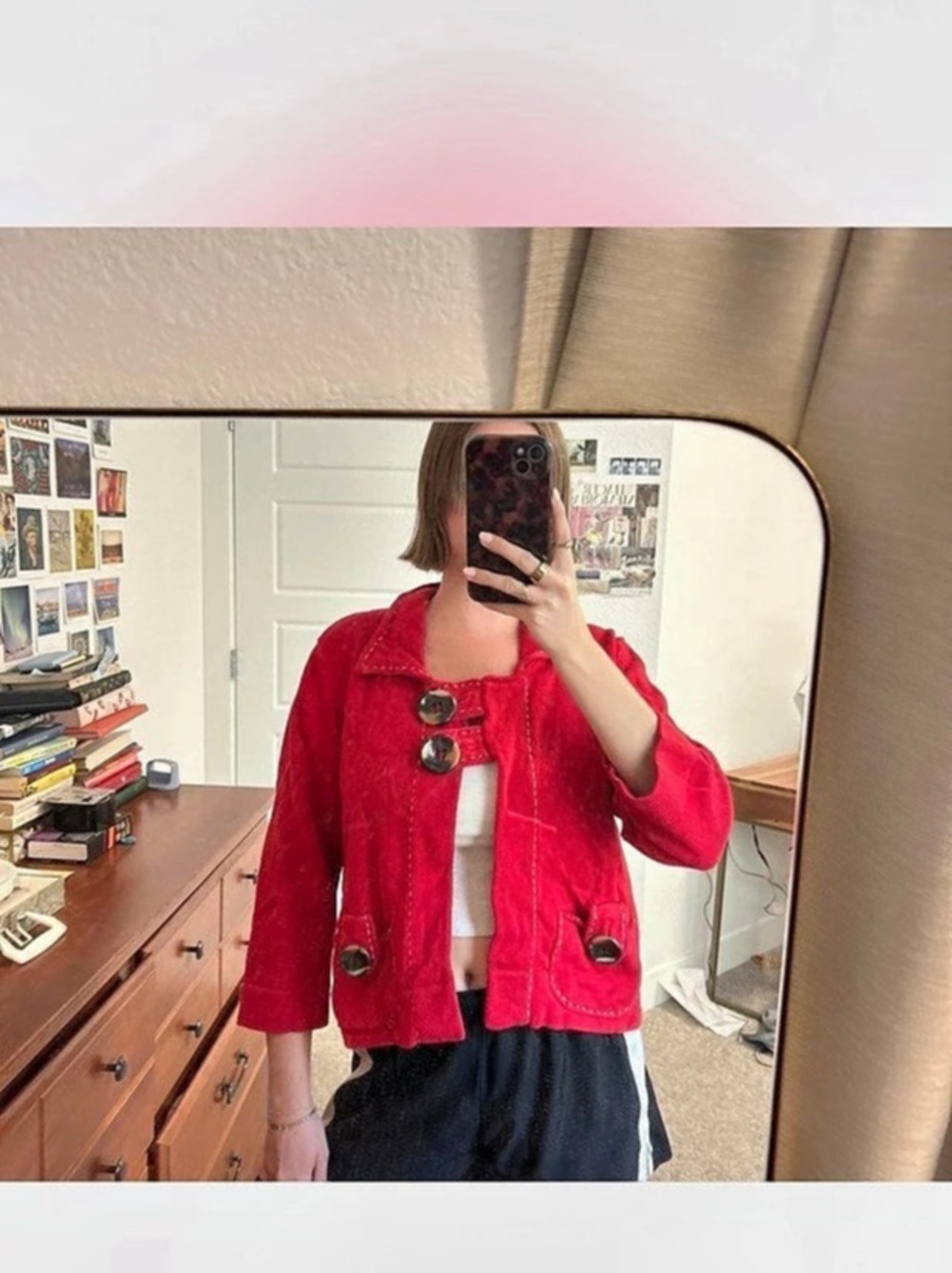 CURIO Red Button-Front Jacket - Picture 4 of 4